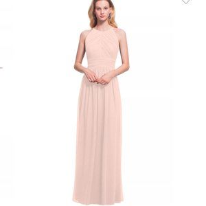 Bill Levkoff Blush Chiffon Jewel A-line Dress | Size 14 Bridesmaid's Dre…